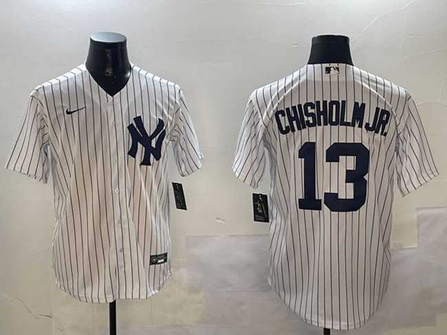 Mens New York Yankees #13 Jazz Chisholm Jr. White Cool Base Stitched Jersey